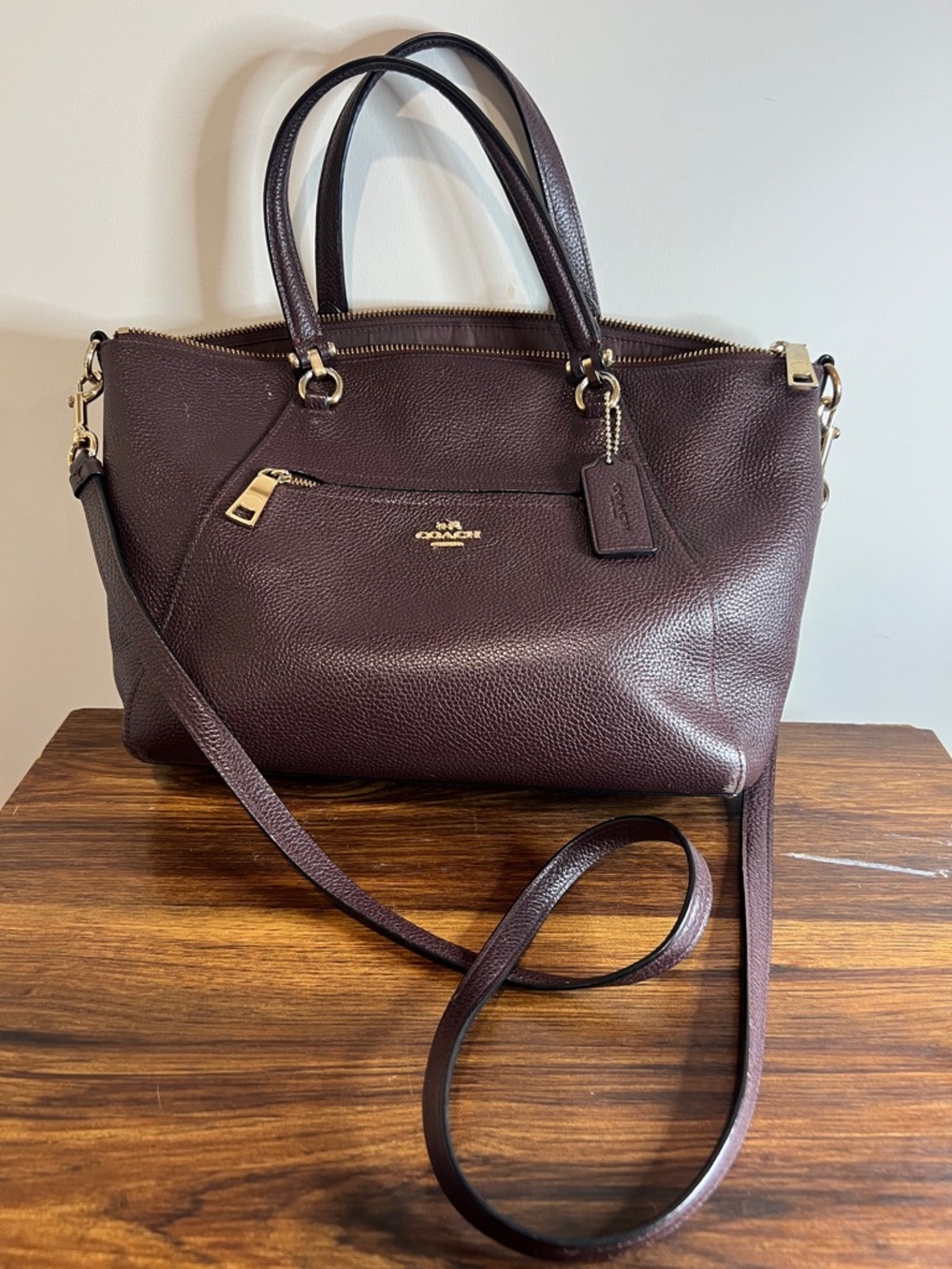 Coach Pebbled Leather Satchel in Deep Plum/Burgundy with Gold Hardware - Picture 5 of 16